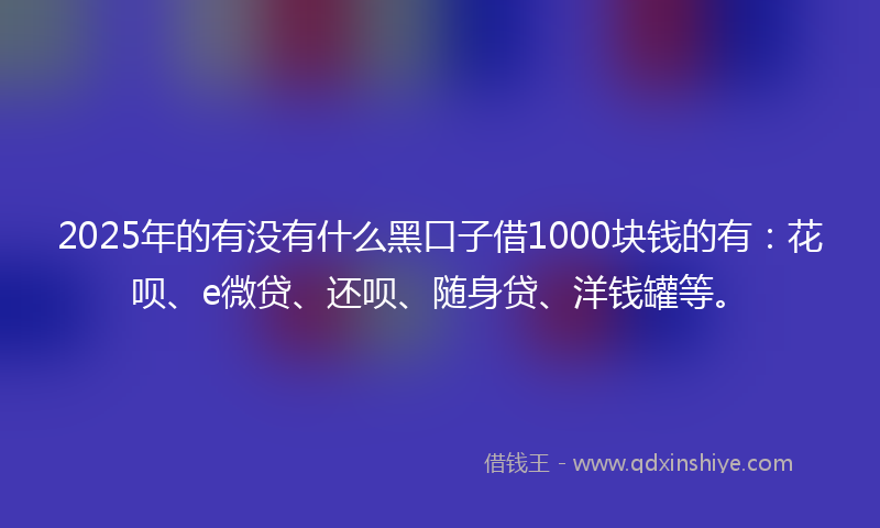 2025年的有没有什么黑口子借1000块钱的有：花呗、e微贷、还呗、随身贷、洋钱罐等。