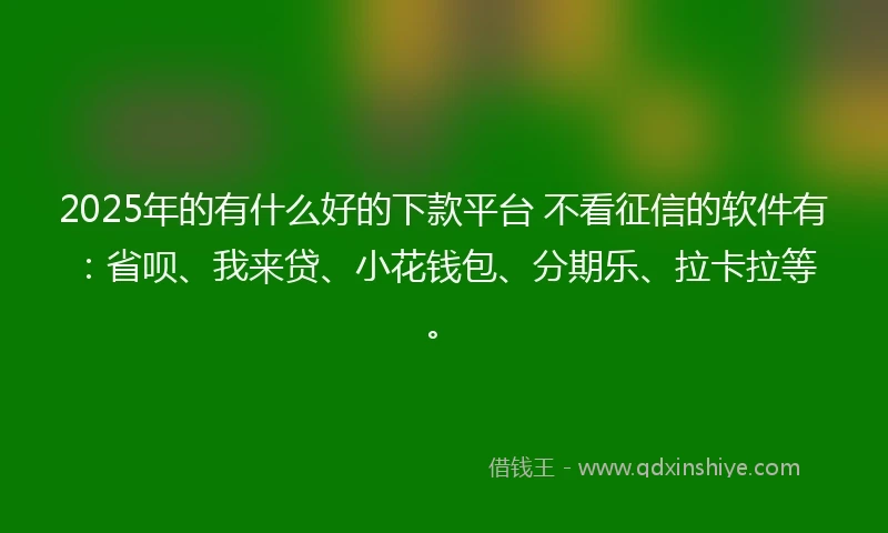 2025年的有什么好的下款平台 不看征信的软件有：省呗、我来贷、小花钱包、分期乐、拉卡拉等。