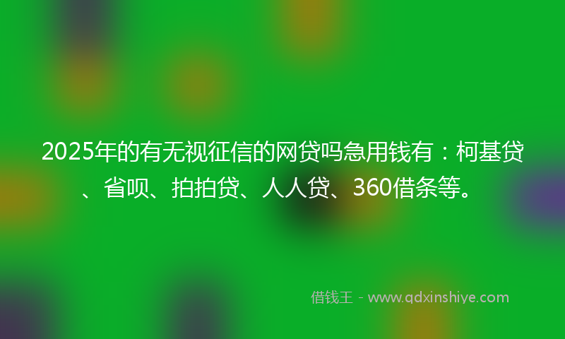 2025年的有无视征信的网贷吗急用钱有：柯基贷、省呗、拍拍贷、人人贷、360借条等。