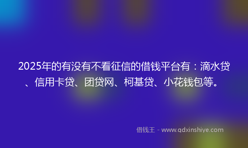 2025年的有没有不看征信的借钱平台有：滴水贷、信用卡贷、团贷网、柯基贷、小花钱包等。