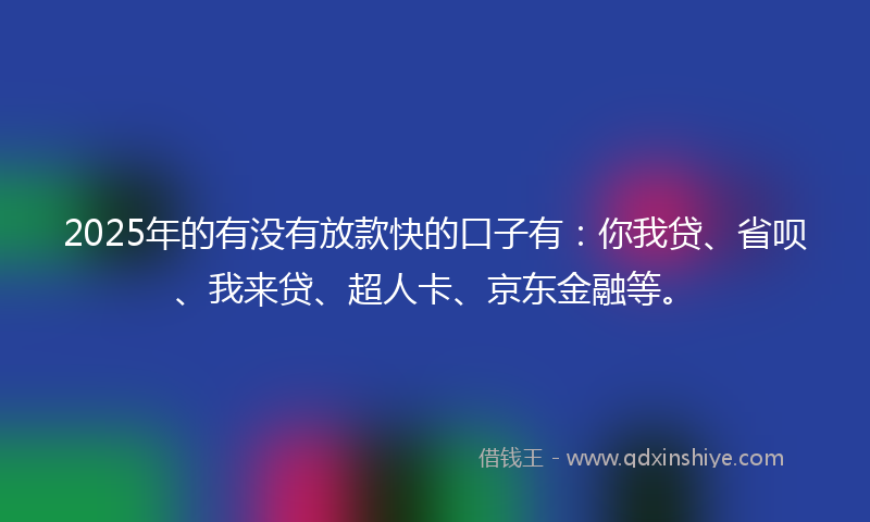 2025年的有没有放款快的口子有：你我贷、省呗、我来贷、超人卡、京东金融等。