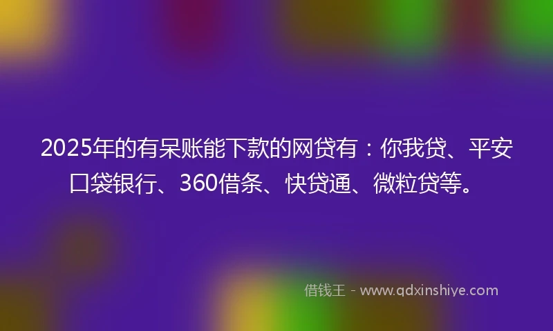2025年的有呆账能下款的网贷有:你我贷、平安口袋银行、360借条、快贷通、微粒贷等。