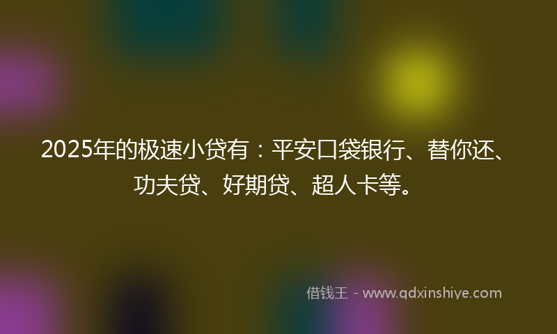 2025年的极速小贷有：平安口袋银行、替你还、功夫贷、好期贷、超人卡等。