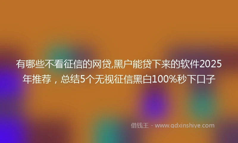 有哪些不看征信的网贷,黑户能贷下来的软件2025年推荐，总结5个无视征信黑白100%秒下口子