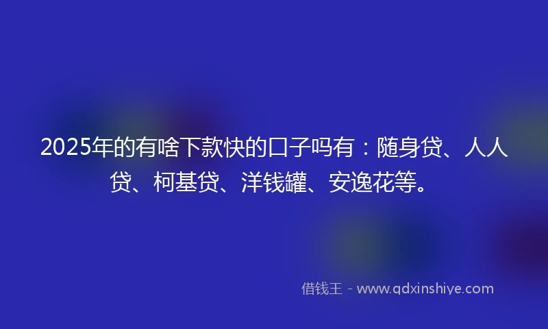 2025年的有啥下款快的口子吗有：随身贷、人人贷、柯基贷、洋钱罐、安逸花等。