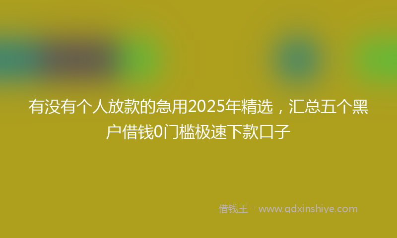 有没有个人放款的急用2025年精选，汇总五个黑户借钱0门槛极速下款口子