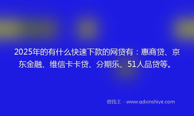 2025年的有什么快速下款的网贷有：惠商贷、京东金融、维信卡卡贷、分期乐、51人品贷等。