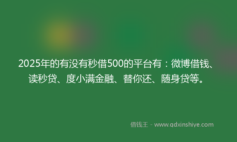 2025年的有没有秒借500的平台有：微博借钱、读秒贷、度小满金融、替你还、随身贷等。