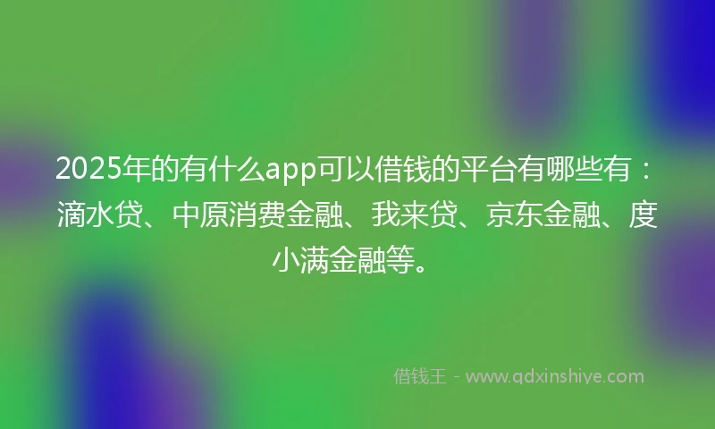 2025年的有什么app可以借钱的平台有哪些有：滴水贷、中原消费金融、我来贷、京东金融、度小满金融等。