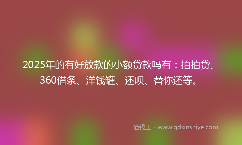 2025年的有好放款的小额贷款吗有：拍拍贷、360借条、洋钱罐、还呗、替你还等。