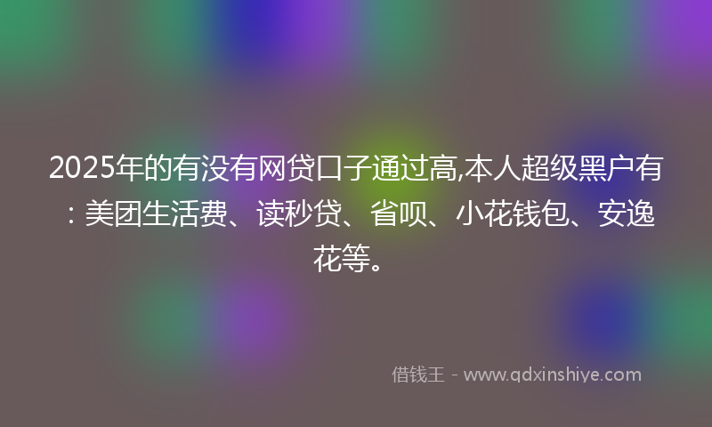 2025年的有没有网贷口子通过高,本人超级黑户有：美团生活费、读秒贷、省呗、小花钱包、安逸花等。