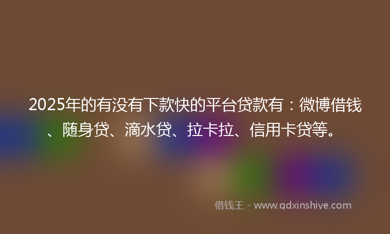 2025年的有没有下款快的平台贷款有：微博借钱、随身贷、滴水贷、拉卡拉、信用卡贷等。