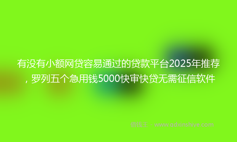 有没有小额网贷容易通过的贷款平台2025年推荐，罗列五个急用钱5000快审快贷无需征信软件