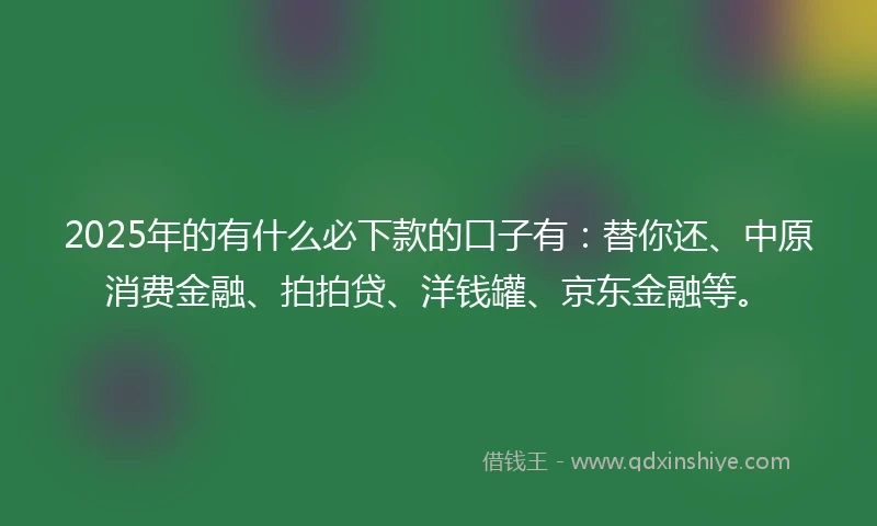 2025年的有什么必下款的口子有：替你还、中原消费金融、拍拍贷、洋钱罐、京东金融等。