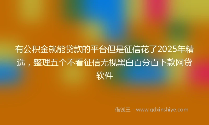 有公积金就能贷款的平台但是征信花了2025年精选，整理五个不看征信无视黑白百分百下款网贷软件