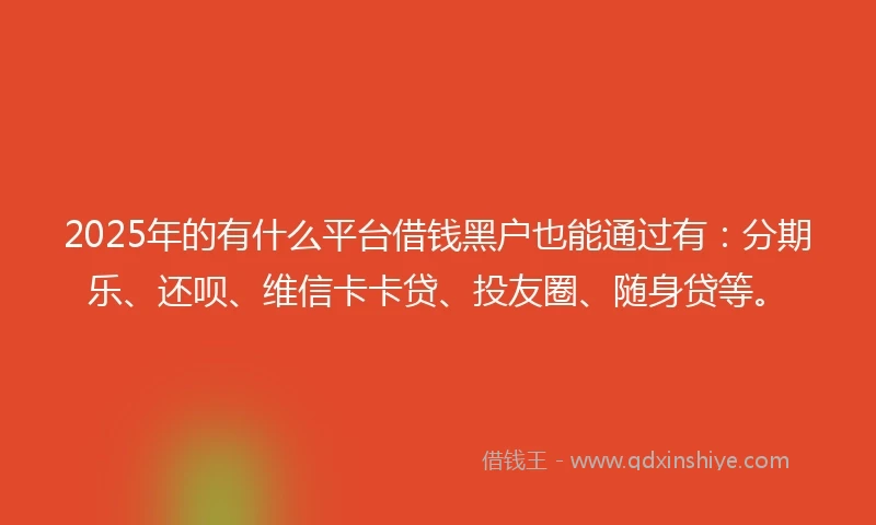 2025年的有什么平台借钱黑户也能通过有：分期乐、还呗、维信卡卡贷、投友圈、随身贷等。