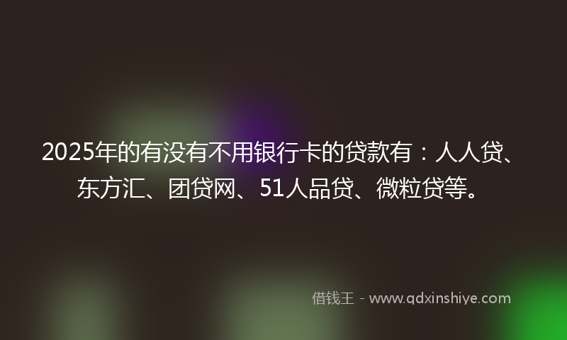 2025年的有没有不用银行卡的贷款有：人人贷、东方汇、团贷网、51人品贷、微粒贷等。