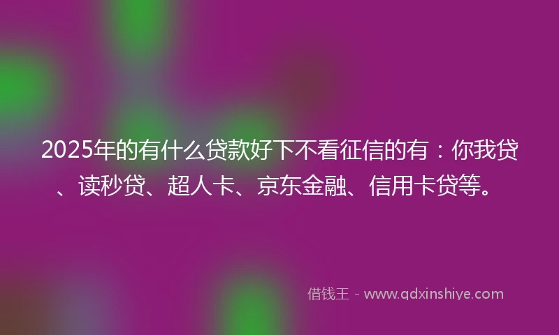 2025年的有什么贷款好下不看征信的有：你我贷、读秒贷、超人卡、京东金融、信用卡贷等。