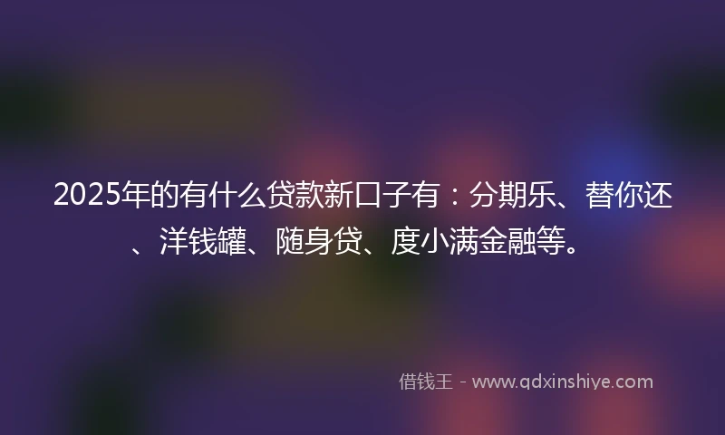 2025年的有什么贷款新口子有：分期乐、替你还、洋钱罐、随身贷、度小满金融等。