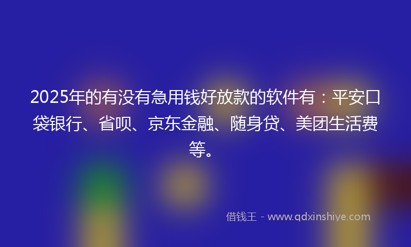 2025年的有没有急用钱好放款的软件有：平安口袋银行、省呗、京东金融、随身贷、美团生活费等。
