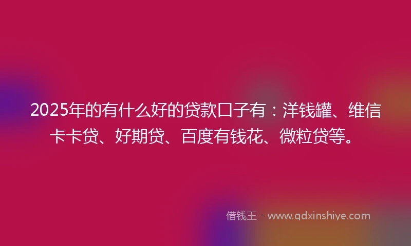 2025年的有什么好的贷款口子有：洋钱罐、维信卡卡贷、好期贷、百度有钱花、微粒贷等。