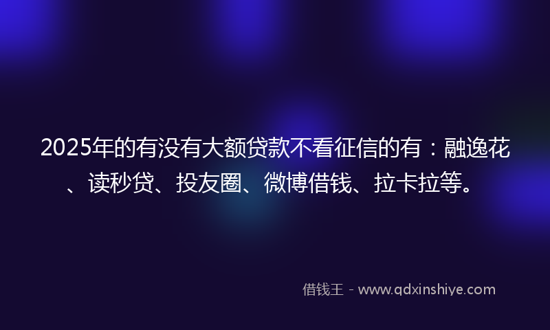2025年的有没有大额贷款不看征信的有：融逸花、读秒贷、投友圈、微博借钱、拉卡拉等。