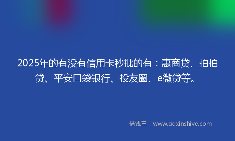 2025年的有没有信用卡秒批的有:惠商贷、拍拍贷、平安口袋银行、投友圈、e微贷等。
