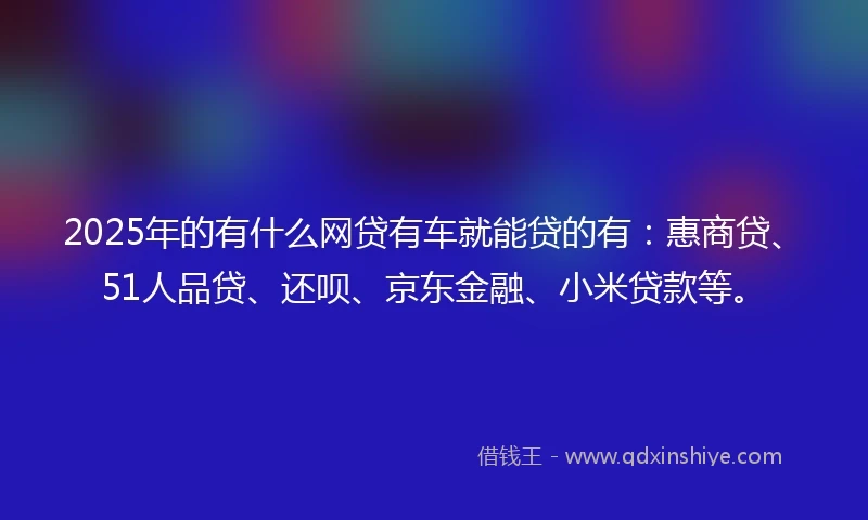 2025年的有什么网贷有车就能贷的有：惠商贷、51人品贷、还呗、京东金融、小米贷款等。