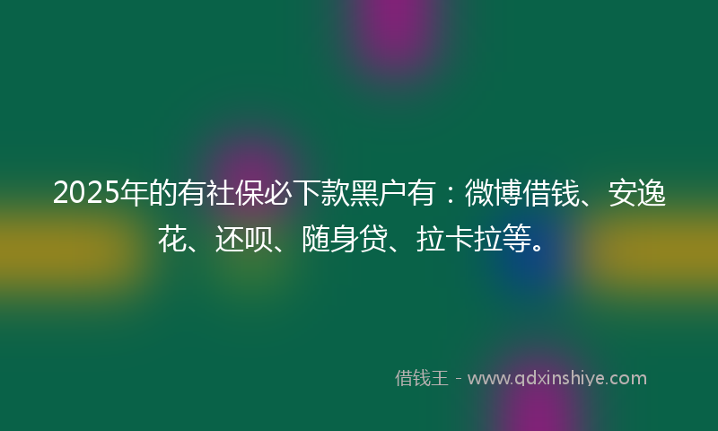 2025年的有社保必下款黑户有：微博借钱、安逸花、还呗、随身贷、拉卡拉等。