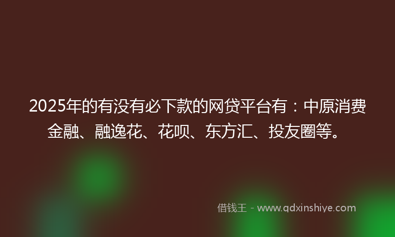 2025年的有没有必下款的网贷平台有：中原消费金融、融逸花、花呗、东方汇、投友圈等。
