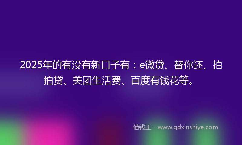 2025年的有没有新口子有：e微贷、替你还、拍拍贷、美团生活费、百度有钱花等。