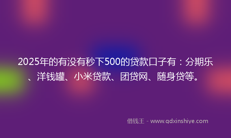 2025年的有没有秒下500的贷款口子有：分期乐、洋钱罐、小米贷款、团贷网、随身贷等。