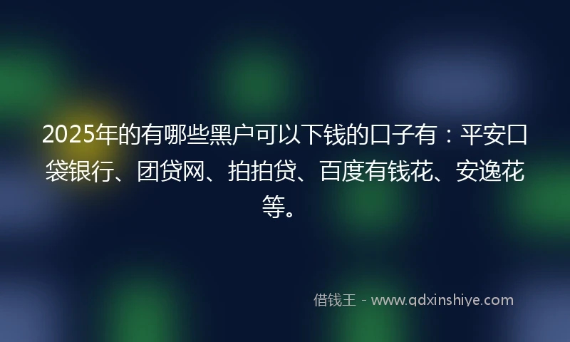 2025年的有哪些黑户可以下钱的口子有：平安口袋银行、团贷网、拍拍贷、百度有钱花、安逸花等。