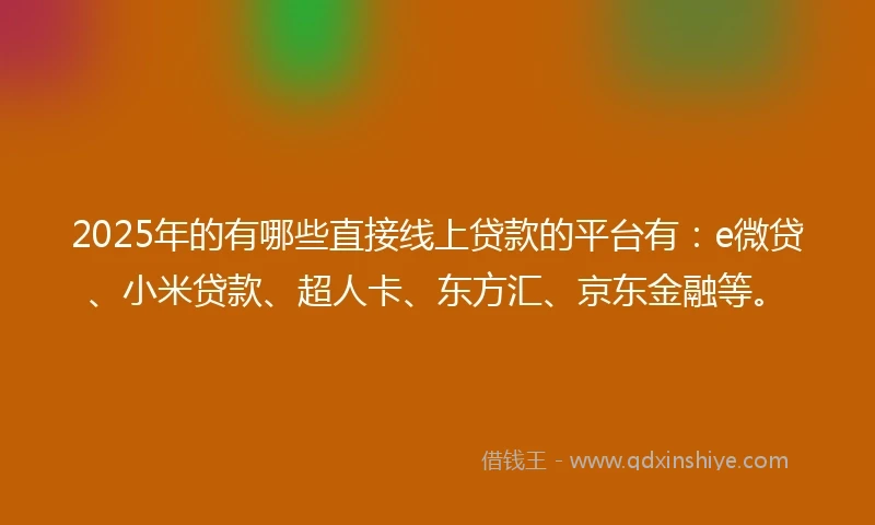 2025年的有哪些直接线上贷款的平台有：e微贷、小米贷款、超人卡、东方汇、京东金融等。