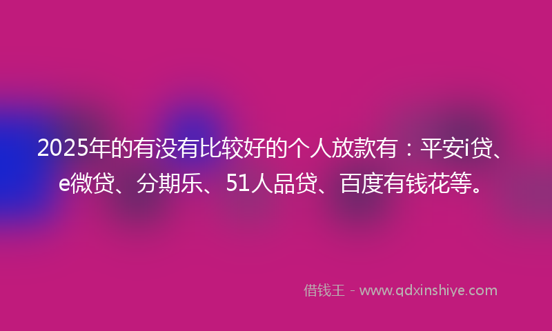 2025年的有没有比较好的个人放款有：平安i贷、e微贷、分期乐、51人品贷、百度有钱花等。