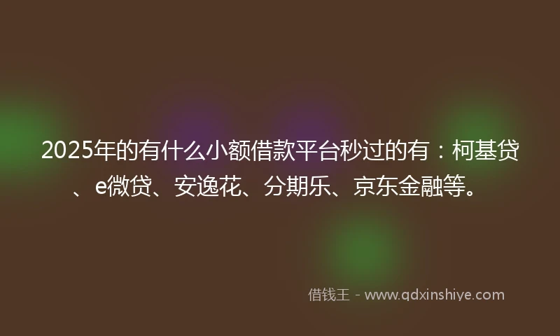 2025年的有什么小额借款平台秒过的有：柯基贷、e微贷、安逸花、分期乐、京东金融等。