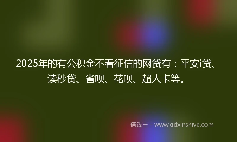 2025年的有公积金不看征信的网贷有：平安i贷、读秒贷、省呗、花呗、超人卡等。