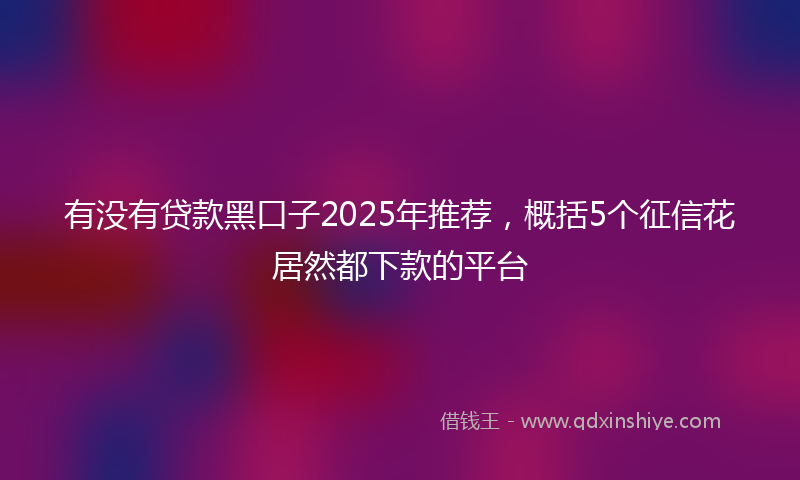 有没有贷款黑口子2025年推荐，概括5个征信花居然都下款的平台