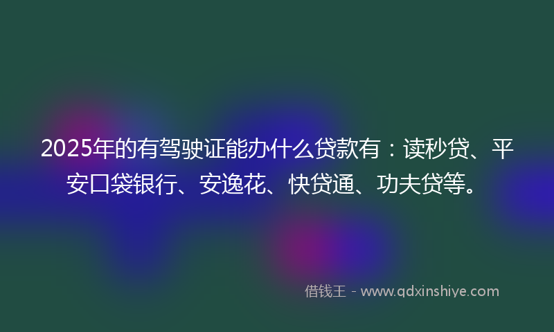 2025年的有驾驶证能办什么贷款有：读秒贷、平安口袋银行、安逸花、快贷通、功夫贷等。