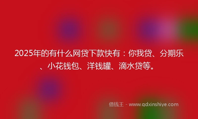 2025年的有什么网贷下款快有：你我贷、分期乐、小花钱包、洋钱罐、滴水贷等。