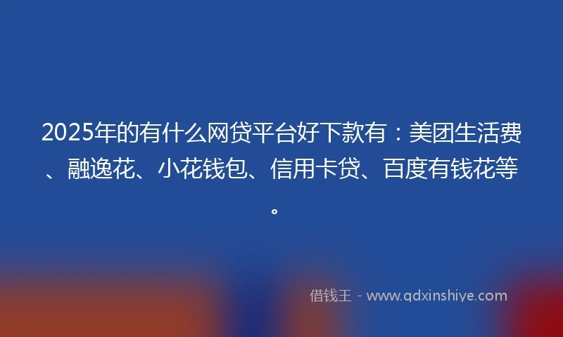 2025年的有什么网贷平台好下款有:美团生活费、融逸花、小花钱包、信用卡贷、百度有钱花等。