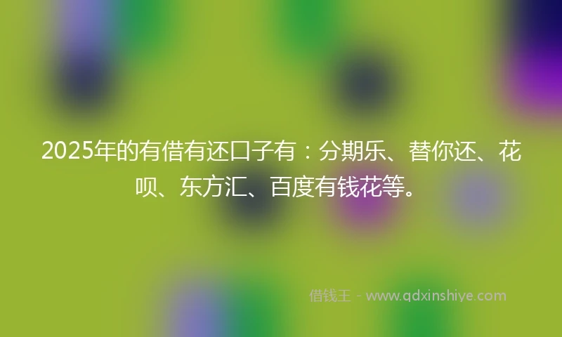 2025年的有借有还口子有：分期乐、替你还、花呗、东方汇、百度有钱花等。