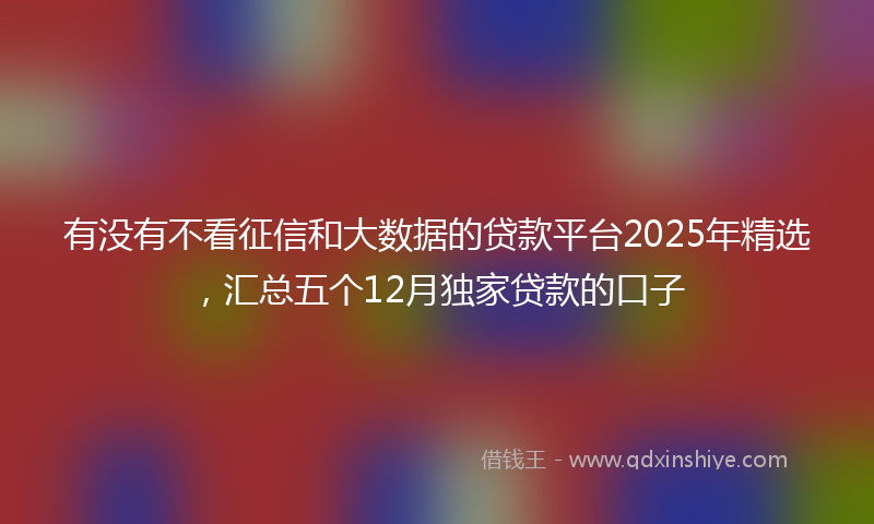 有没有不看征信和大数据的贷款平台2025年精选，汇总五个12月独家贷款的口子