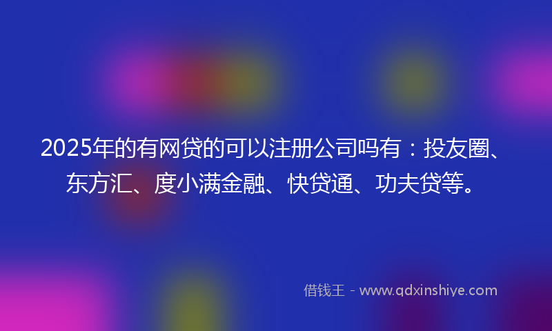2025年的有网贷的可以注册公司吗有：投友圈、东方汇、度小满金融、快贷通、功夫贷等。