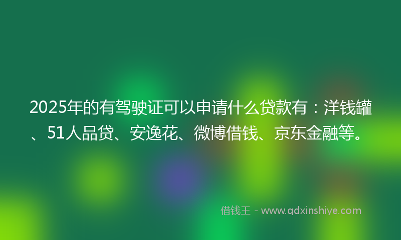 2025年的有驾驶证可以申请什么贷款有：洋钱罐、51人品贷、安逸花、微博借钱、京东金融等。