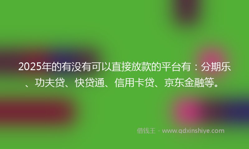 2025年的有没有可以直接放款的平台有：分期乐、功夫贷、快贷通、信用卡贷、京东金融等。