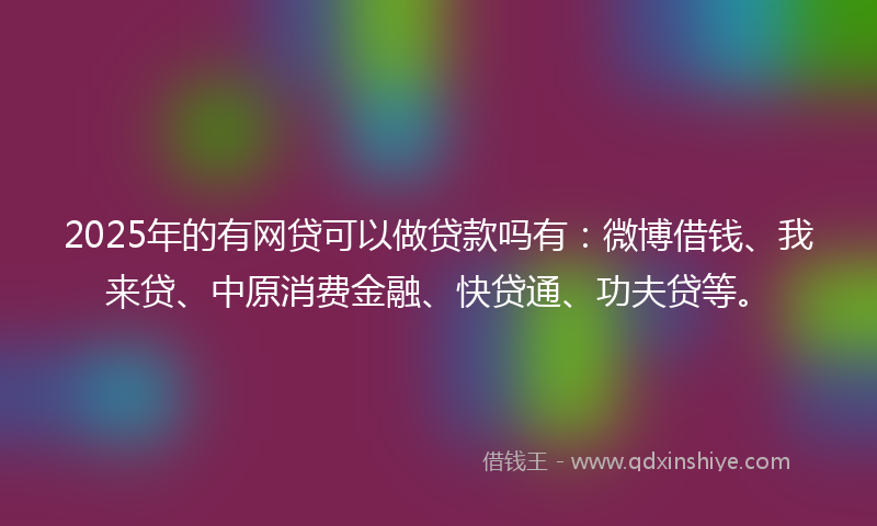 2025年的有网贷可以做贷款吗有：微博借钱、我来贷、中原消费金融、快贷通、功夫贷等。