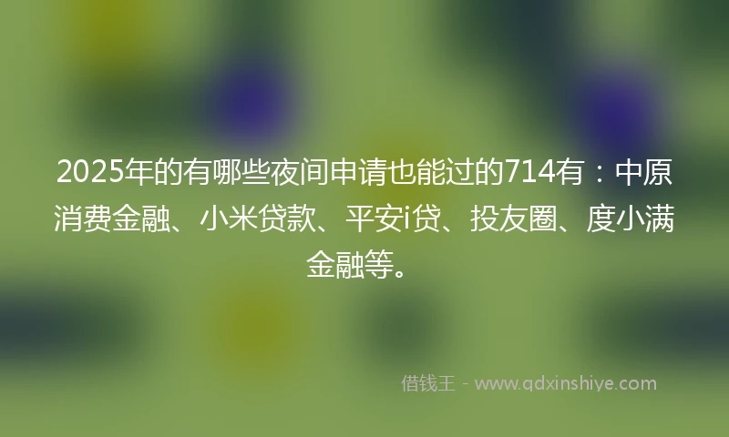 2025年的有哪些夜间申请也能过的714有：中原消费金融、小米贷款、平安i贷、投友圈、度小满金融等。