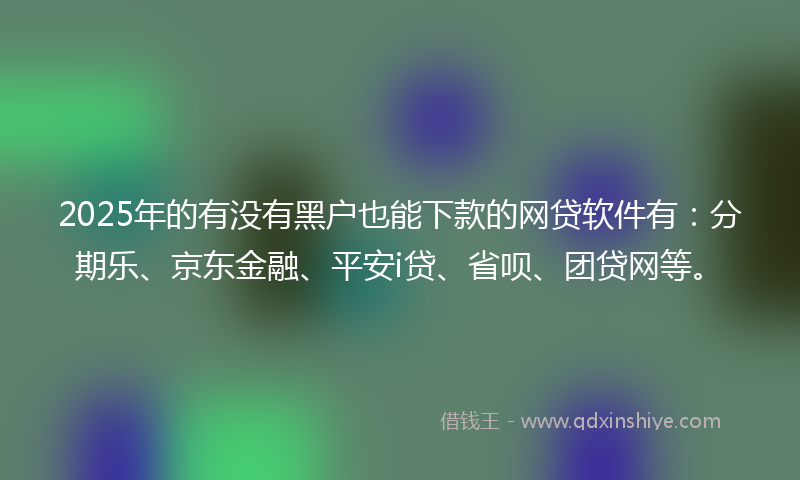 2025年的有没有黑户也能下款的网贷软件有：分期乐、京东金融、平安i贷、省呗、团贷网等。