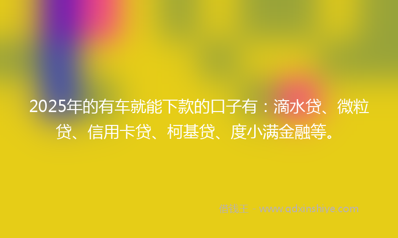 2025年的有车就能下款的口子有：滴水贷、微粒贷、信用卡贷、柯基贷、度小满金融等。